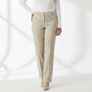 Norton McNaughton Beige Pinstripe Wide Leg Trousers
